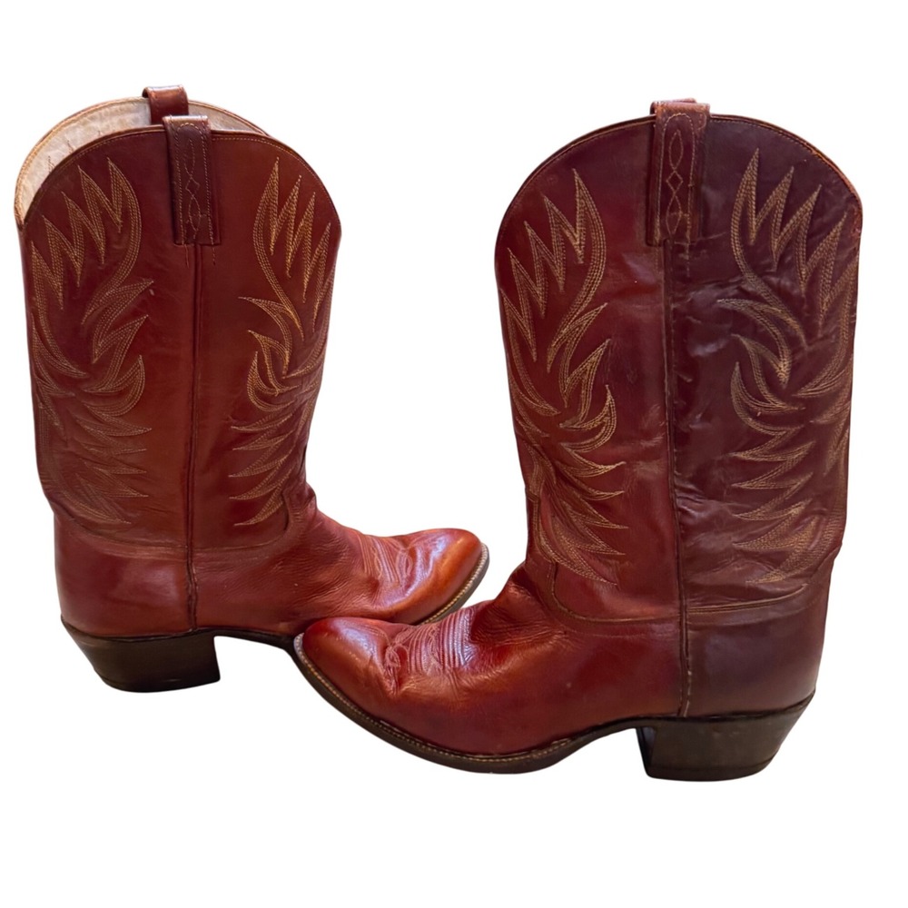 Dan Post Western Vintage Cowboy Boots Leather Red Brown Woman Size 11.5 EW 80's - Picture 2 of 16